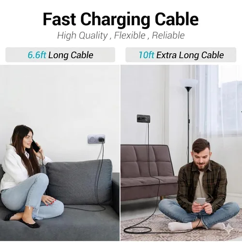 Vista 2 de Paquete de 4 cables de carga rápida USB C a USB C de 60 W (6 pies, 6 pies, 10 pies, 10 pies) Type C to C Charger Cord Compatible with iPhone 17