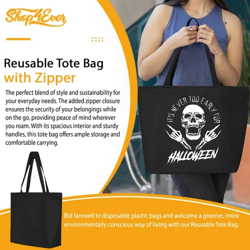 Vista 2 de It's Never Too Early for Halloween Trick or Treat - Bolsa de lona pesada con cremallera reutilizable