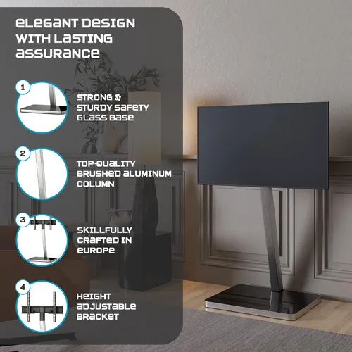 Vista 6 de SONOROUS PL-2700 - Soporte de TV de alta calidad para sala de estar, soporte de piso de TV de lujo con base de vidrio templado, moderno soporte
