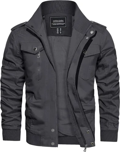 Vista 17 de Crysully - Chaqueta cortavientos para hombre, estilo informal y cuello militar, para primavera-otoño