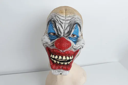 Vista 4 de Ferytyj Máscara de payaso colorida de Halloween aterradora y espeluznante accesorios de cosplay máscara de payaso de látex para adultos disfraz