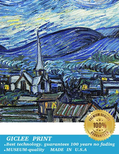 Vista 4 de ELITEART- Noche estrellada por Vincent Van Gogh Reproducción de pintura al óleo Giclée Wall Art Impresiones en lienzo