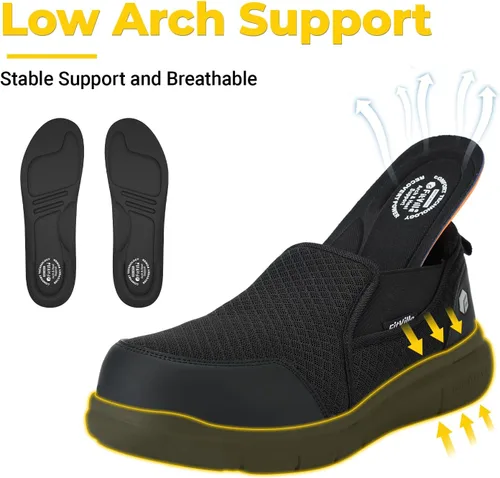 Vista 6 de FitVille Zapatos con punta de acero para hombre, zapatos de trabajo con punta compuesta extra ancha para hombre, prueba de punción, V1