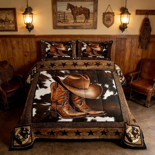 Vista 32 de Manfei Juego de edredón geométrico azteca, tamaño individual, juego de ropa de cama de cactus, vaquera occidental, decoración de habitación de niños