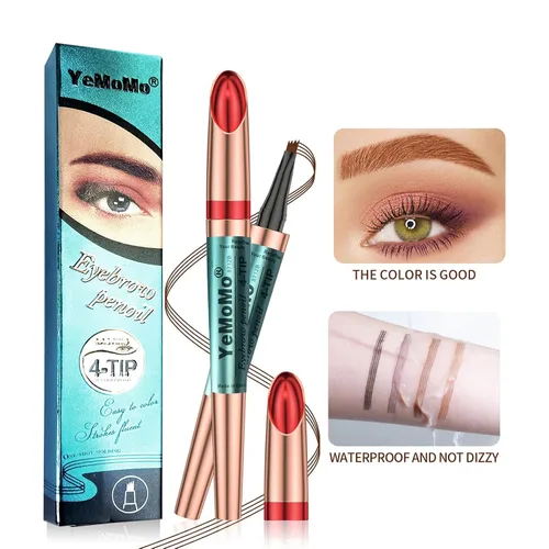 Vista 6 de Lápiz de cejas de 4 puntas, resistente al agua, de larga duración, oro rosa, 4 colores disponibles: café claro, café oscuro, gris, negro