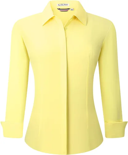 Vista 37 de Esabel.C Camisas de manga larga con botones para mujer, ajuste regular, blusa de trabajo elástica