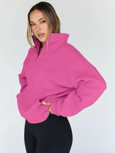 Vista 3 de Trendy Queen - Sudaderas con medio cierrey capucha de gran tamaño, comoda, extragrande, para otoño, Y2K, ropa de invierno, 2024