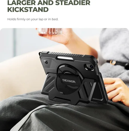 Vista 4 de Dexnor Funda para iPad mini 7 (A17 Pro) 2024/mini 6 2021 de 8.3 pulgadas, funda protectora resistente con correa de mano giratoria de 360° y soporte