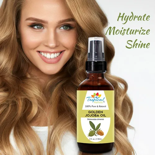 Vista 3 de Tropical Holistic Aceite de jojoba de 4 onzas, natural, puro, prensado en frío, sin refinar, hidratante para piel, cuero cabelludo seco, cabello