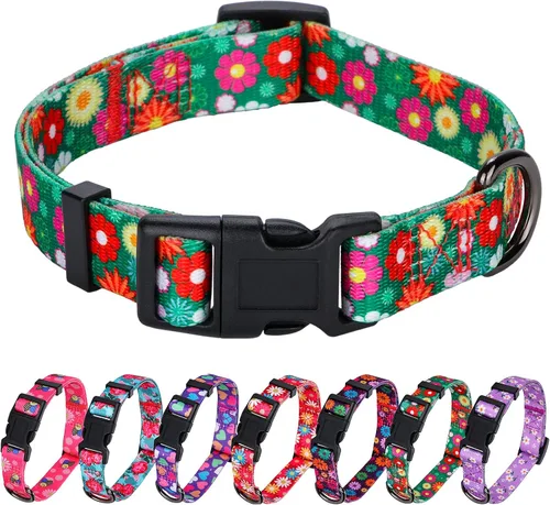 Vista 10 de Collar de perro para perros pequeños con patrón floral para hembras y perros, talla S A1_Girasol