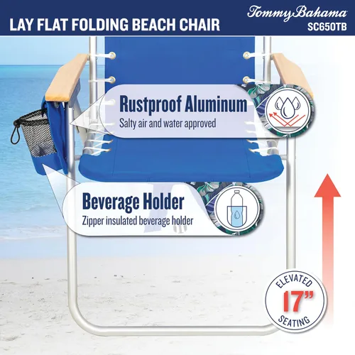 Vista 7 de Tommy Bahama Hi-Boy 17" Seat Height 4-Position Lace-Up Suspension Folding Beach Backpack Chair