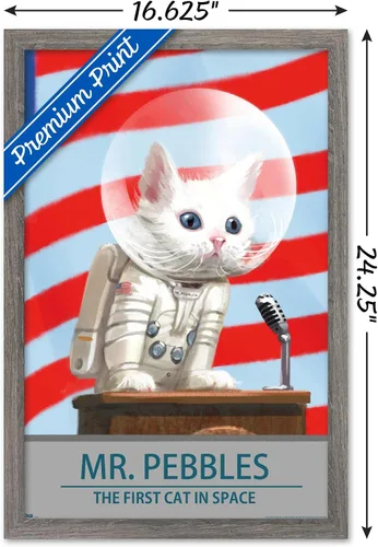 Vista 3 de Trends International Fallout 4 - Póster de pared de Mr. Pebbles - El primer gato en el espacio, 14.72 x 22.37 pulgadas, versión enmarcada de madera