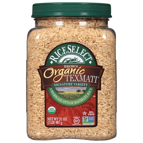 Vista 9 de RiceSelect arroz orgánico texmati basmati blanco, arroz premium sin OMG sin gluten de grano largo blanco, frasco de 32 onzas