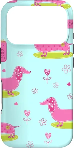Vista 29 de Funda para iPhone 13 Dachshund Pattern turquoise Flowers Weiner Dog Lover