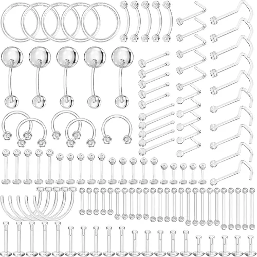 Vista 11 de Misdary Retenedores de piercing transparentes para nariz, labios, cartílago, a granel, para deportes, trabajo, cirugía, escuela, cirugía, piercing