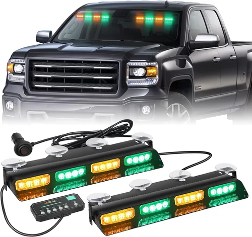 Vista 15 de XRIDONSEN Luces estroboscópicas de emergencia para salpicadero, advertencia intermitente de seguridad ámbar con controlador de pantalla digital