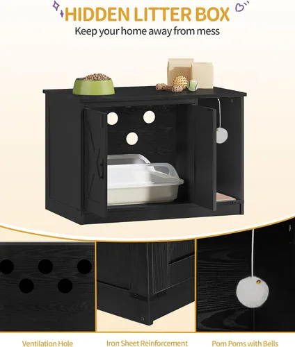 Vista 3 de Hzuaneri Caja de Arena para Gatos con Cerramiento, Mueble de Armario Oculto para Caja de Arena con Campana, Casa Interior para Gatos, Estilo Granja