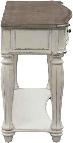 Vista 5 de Pemberly Row - Mesa de sofá de madera tradicional, 52 pulgadas de ancho, marco de madera de caucho, acabado blanco antiguo con parte superior marrón