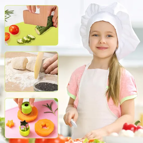 Vista 8 de Juego de 23 piezas de cuchillos para niños para cocina real, juguetes de cocina Montessori para niños pequeños, juego de cuchillos para niños