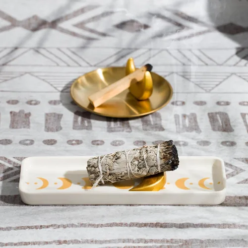 Vista 2 de ZenBless Soporte de incienso multifunción para quemar Palo Santo, manchas de salvia, varillas de incienso, soporte de cerámica hecho a mano