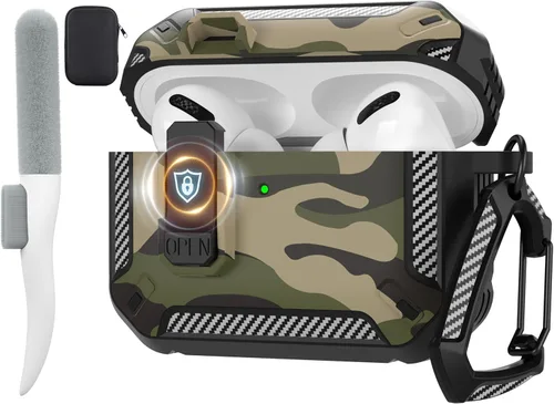Vista 45 de Maxjoy Funda para AirPods Pro 3 2025, MagSafe compatible con bloqueo automático, funda protectora a prueba de golpes con soporte para teléfono