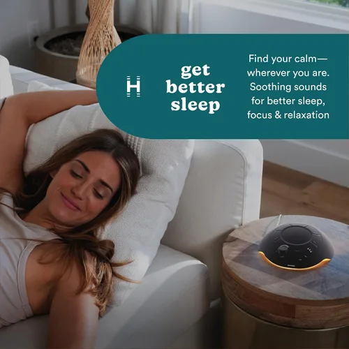 Vista 2 de Homedics Sleep Better - Máquina de sonido portátil, luz nocturna, 12 sonidos relajantes incluyendo ruido blanco, lluvia y tormenta eléctrica, diseño