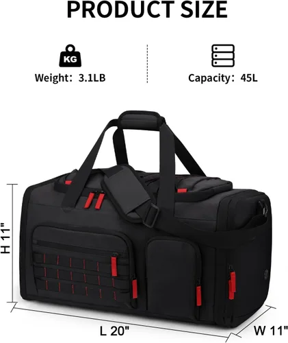 Vista 2 de Bolsas de gimnasio para hombres y mujeres, bolsa de viaje deportiva de 45 litros con compartimento para zapatos, mochila de noche 3 en 1