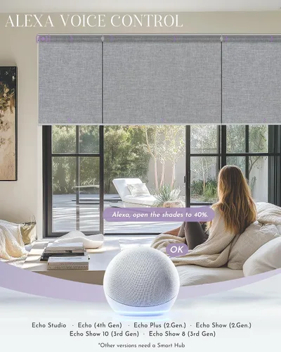 Vista 3 de Graywind Persianas enrollables inteligentes compatibles con Alexa Google, persianas motorizadas de tamaño personalizado para ventanas