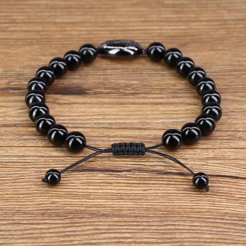 Vista 5 de COAI Pulsera de concha de turmalina negra con cuentas de piedra