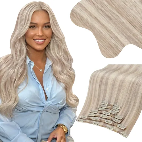 Vista 20 de Moresoo Extensiones de cabello humano con clip, balayage, color marrón oscuro a marrón dorado con clip, extensiones de cabello humano con clip, 5