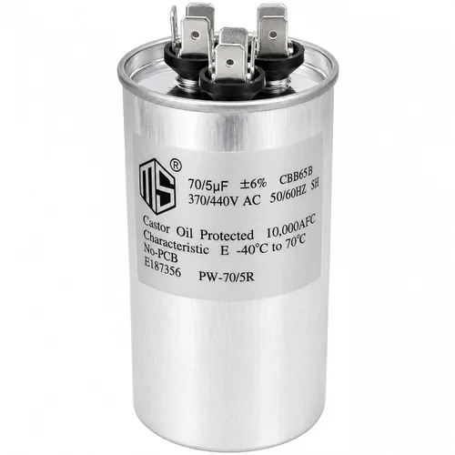 Vista 4 de METER STAR 30+5 MFD 30/5 uf 370V/440V AC Condensador redondo de doble carrera CBB65B para condensador recto frío o aire acondicionado condensador