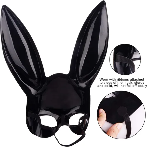 Vista 4 de Firlar Máscara sexy de conejo, máscara de media cara para cosplay de Pascua