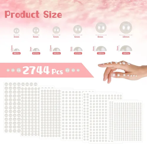 Vista 2 de 2744 piezas de perlas para el cabello, calcomanías de perlas autoadhesivas, calcomanías de perlas para manualidades, perlas para pegar, gemas