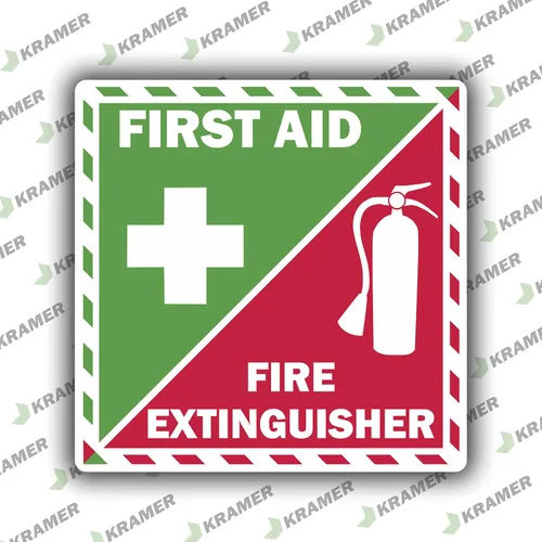 Vista 2 de Kramer - Adhesivo de vinilo para extintor de primeros auxilios, kit de seguridad de emergencia, 3 x 3 pulgadas