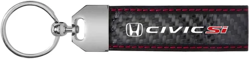 Vista 2 de iPick Image Hecho para Honda Civic Si Real Negro Fibra de Carbono Loop Correa Llavero con Costuras Rojas