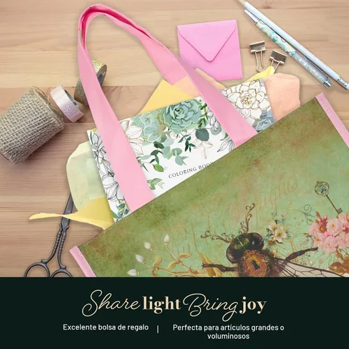 Vista 5 de Christian Art Gifts Bolsa de compras reutilizable floral Bumble Bee Versículo bíblico de fe, multicolor, Romanos 5:1, fácil de sostener, bolso Verde
