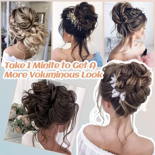 Vista 7 de S-noilite Extensiones de cabello rubio ondulado con clip de garra, extensiones de moño con clip de garra, extensiones de moño para mujer