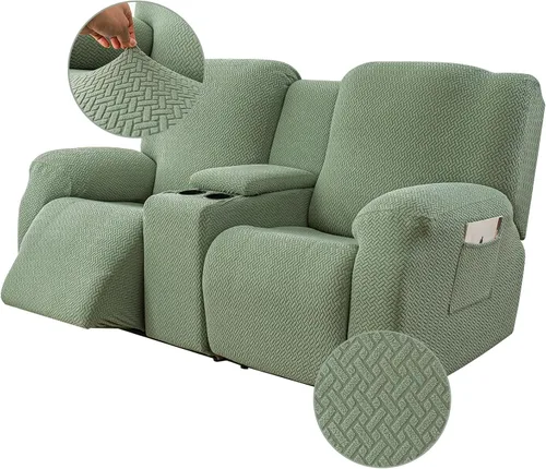 Vista 30 de Genina Funda para Silla Reclinable, Fundas Elásticas para Sillas Reclinables, Fundas para Sofá Reclinable con Rayas Jacquard, Fundas para Sofá