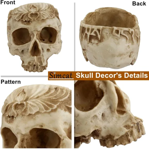 Vista 5 de Simcat Macetero de calavera, maceta gótica hecha a mano, diseño vintage