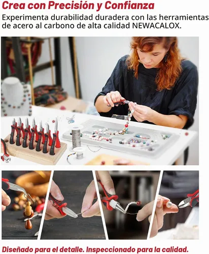 Vista 3 de Juego de alicates de joyería, kit de herramientas para hacer joyeros, mini alicates de alambre profesional de 8 piezas con soporte de madera
