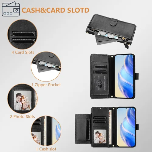 Vista 4 de Funda compatible con Nothing CMF Phone 1, compatible con Nothing CMF Phone 1, tarjetero de piel sintética, con cierre magnético, color negro