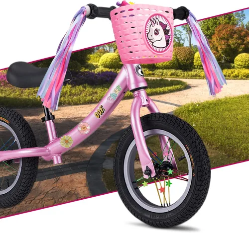 Vista 6 de Cesta de bicicleta para niñas, cesta de bicicleta para manillar con campana, serpentinas, calcomanías, gafas de sol para montar, accesorios