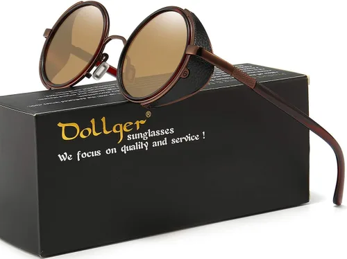 Vista 6 de Dollger Gafas de sol redondas retro vintage Steampunk con marco circular de metal