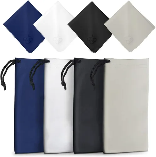 Vista 8 de Yogo Vision Microfiber Glasses Pouch n Cloth 4 Set Protect Eyewear Smudges Dirt Ultra-Soft Lens Cloth Bags w/Drawstrings
