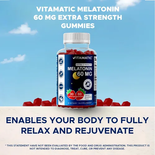 Vista 6 de Vitamatic Melatonina sin azúcar 60 mg - 60 gomitas vegetarianas - Suplemento que no forma hábito