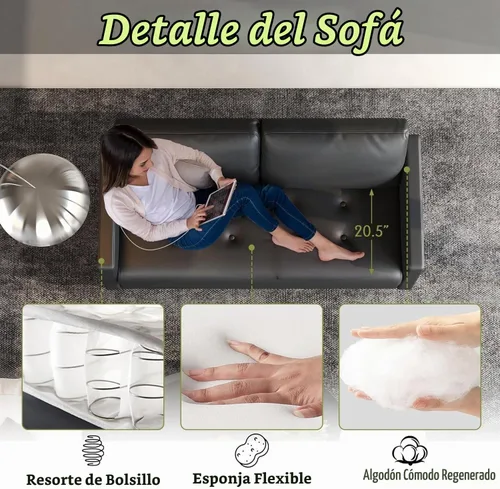 Vista 7 de Sofá biplaza de piel sintética negra de 59 pulgadas, sofá de 2 plazas para oficina, sala de estar STHOUYN, moderno, cómodo, apoyabrazos copetudo