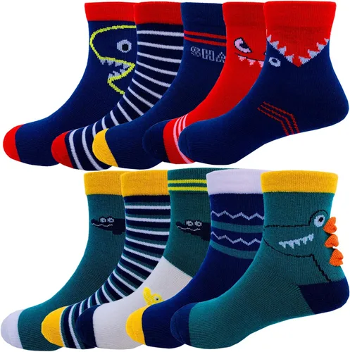 Vista 7 de Calcetines deportivos para niños Cczmfeas con diseño de dinosaurios animados, 10 pares Dinosaurios 2