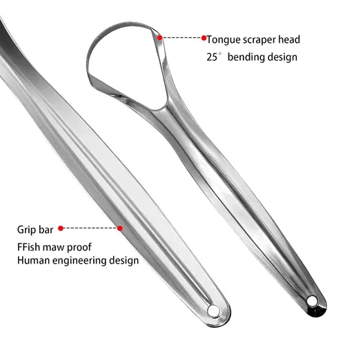 Vista 4 de Paquete de 2 raspadores de lengua, limpiadores de lengua de acero inoxidable, raspador de lengua para adultos, reduce el mal aliento y el aliento
