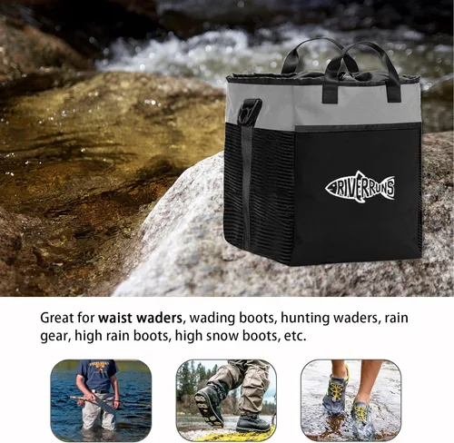 Vista 7 de Riverruns Bolsa para Vadeadores de Pesca y Caza con Malla Ventilada, Bolsa de Almacenamiento para Botas de Vadeadores para Senderismo, Camping
