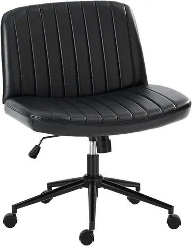 Vista 10 de Silla cruzada con ruedas, asiento ergonómico giratorio sin brazos, cómodo asiento de tocador, respaldo ancho y altura ajustable para hogar, oficina
